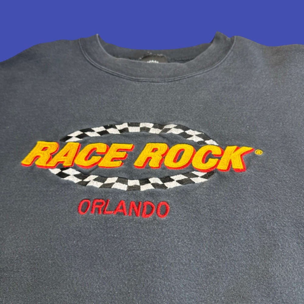 Vintage Race Rock Orlando Sweatshirt XL Black Embroidered USA Racing - Picture 5 of 8